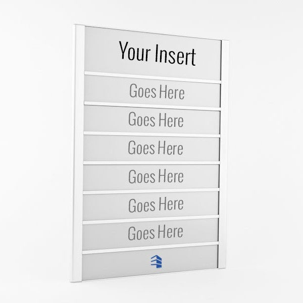 Changeable aluminum office directory sign frame.