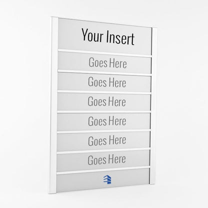 Changeable aluminum office directory sign frame.